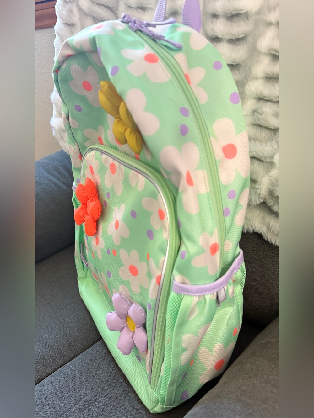 NWOT Cat & Jack Kids Daisy Floral Backpack School Preschool Travel Mint Green - Picture 3 of 10
